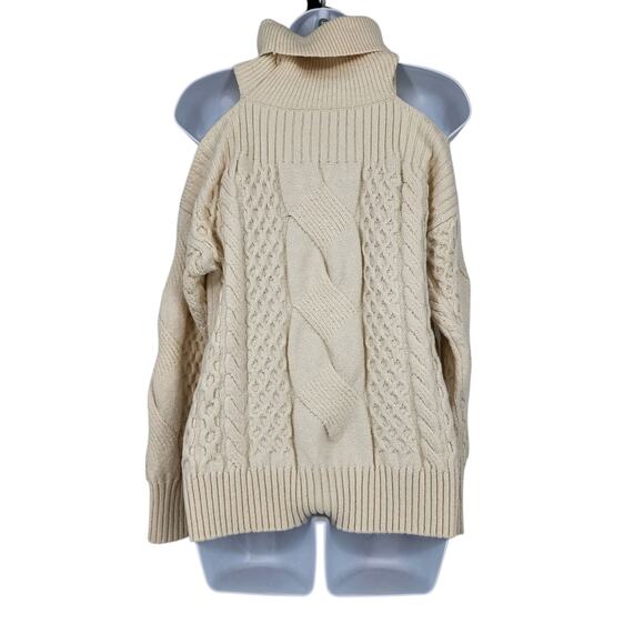 Anthropologie Cold Shoulder Turtleneck Pullover Cable Sweater Size Small - Picture 3 of 6